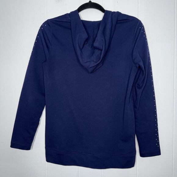 Chico’s Weekends Women’s Rhinestone Embellished Hoodie Navy Blue Size 0 Small - Picture 2 of 5